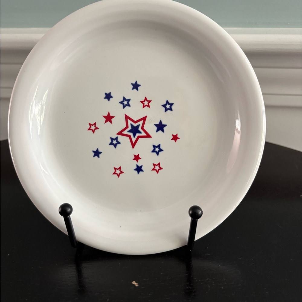 Fiestaware White Plate with Red and Blue Star Pattern